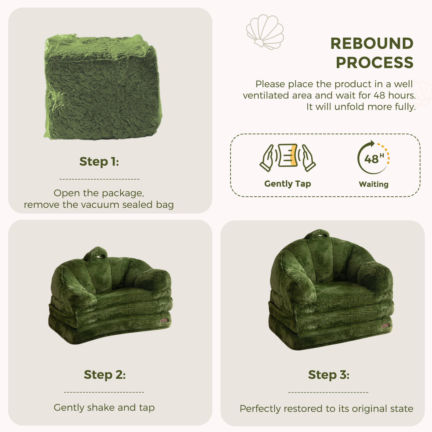 MAXYOYO Folding Sofa Bed, 2 in 1 Convertible Sofa to Lounger Comfy Single Bean Bag Chair for Adults, Floor Sleeper Couch with Handle, Faux Fur Couch Bed for Living Room Bedroom, Green