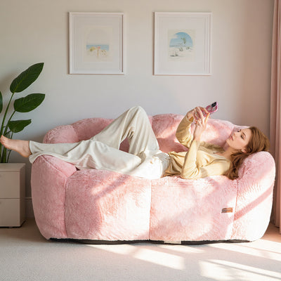 MAXYOYO Bean Bag Chair, Ultra Soft Faux Fur Loveseat Floral Petal Back Sofa for Adults, Double Size (Pink)