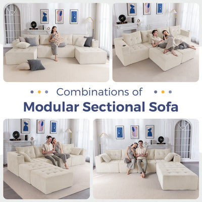 MAXYOYO Modular Sectional Sofa Couch, U Shaped Modern Cloud Couch with 2 Ottomans, Sofa in A Box, Tufted 6-Seat Boneless Sleeper Chair for Living Room, No Assembly Required, Beige
