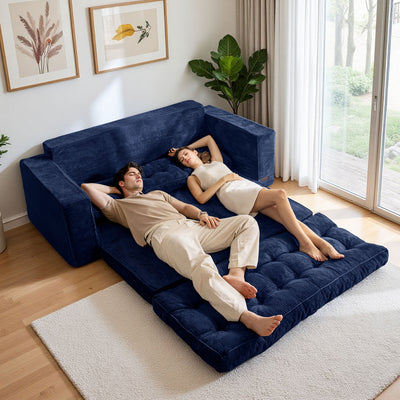 MAXYOYO 3-Seater Convertible Sofa Bed – Corded 2-in-1 Pull-Out Floor Couch with Pillows for Living Room, No Assembly