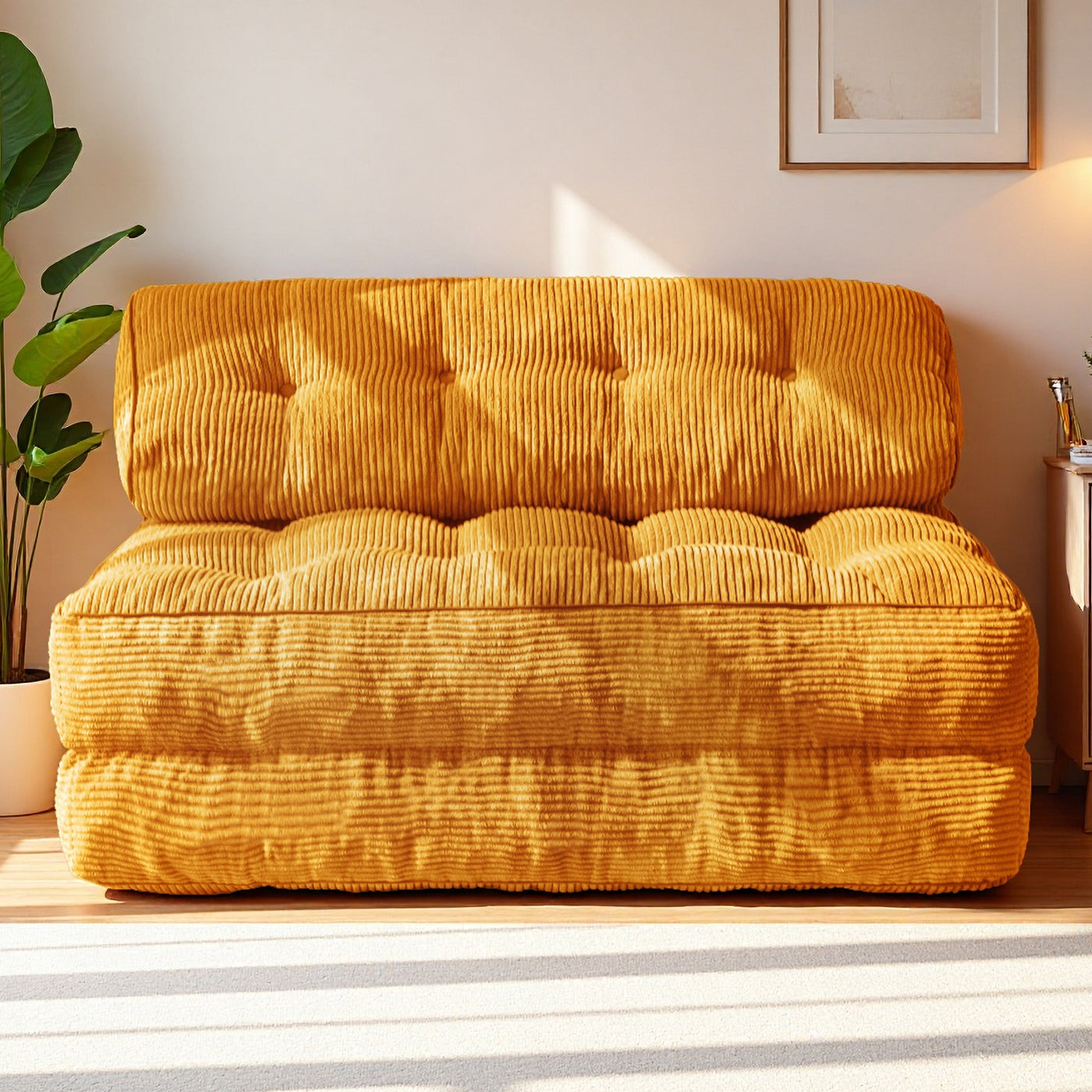 MAXYOYO Corduroy Folding Sofa Bed, Convertible Sleeper Chair with Pillow Foldable Mattress with Back Support(Double), Orange