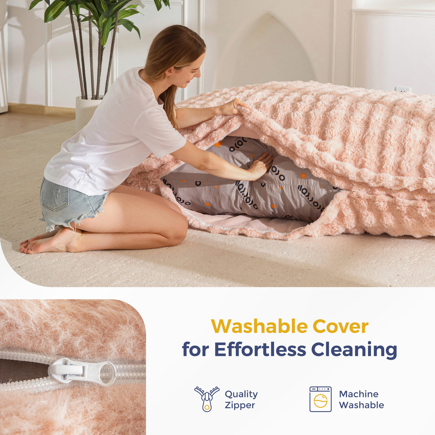 MAXYOYO Giant Bean Bag Chair with Pillow, 3 in 1 Convertible Bean Bag Chair for Adults with Removable Cover, Floor Cushion Stuffed Floor Lounger for Living Room Bedroom, Bubble