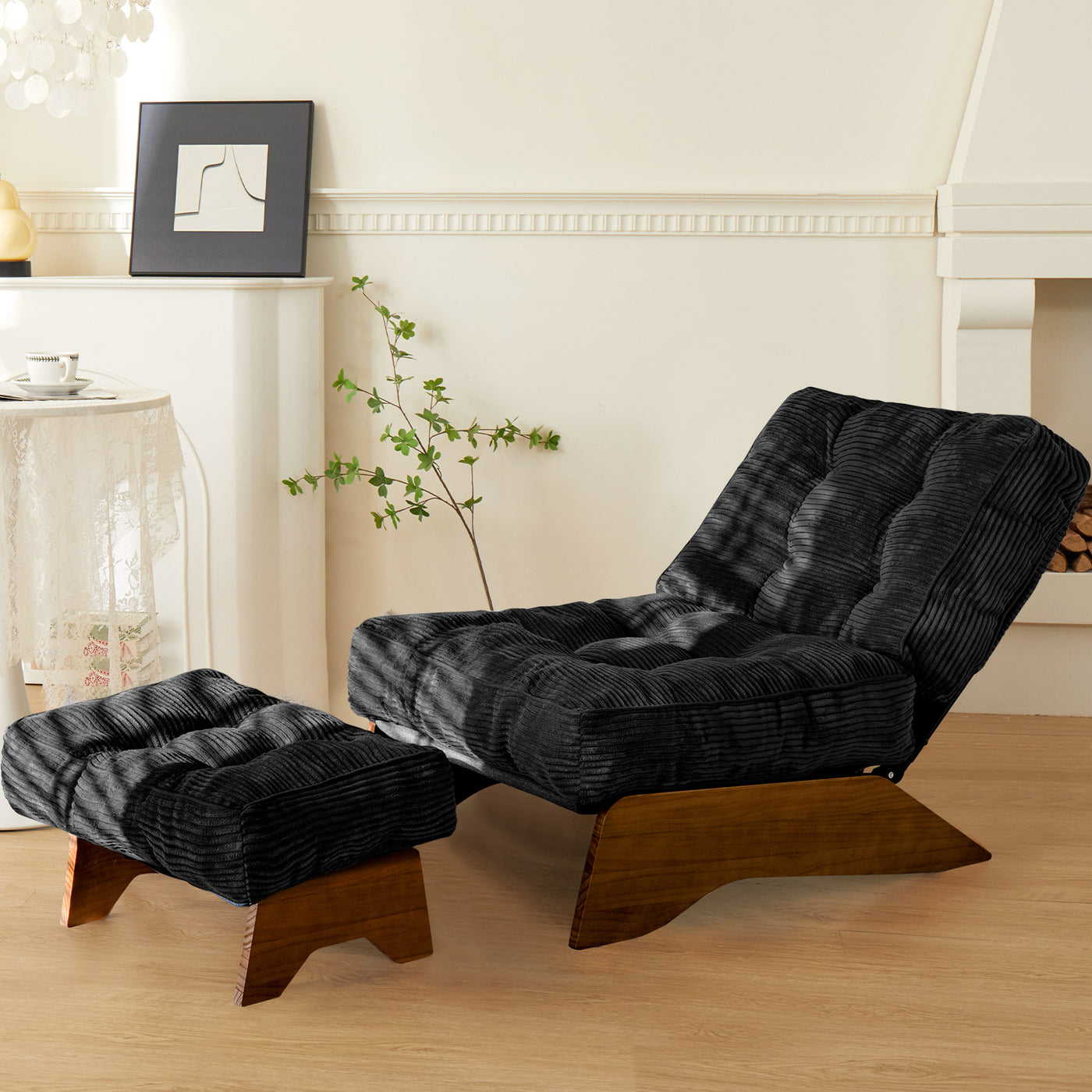 MAXYOYO Adjustable Accent Chair with Ottoman, Tufted Lounge Chair Set, Black