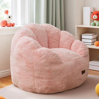 MAXYOYO Kids Bean Bag Chair, Floral Shaped Bean Bag Sofa, Plush Faux Fur Toddler Couch with Petal Backrest for Boys Girls, Stuffed Cozy Sofa for Nursery, Bedroom, Pink