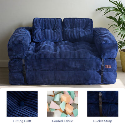 MAXYOYO L-Shaped Sofa Bed with Armrest – 2-Seat Foldable Couch for Living Room or Guest Room, Navy