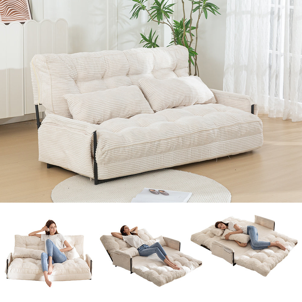 MAXYOYO Adjustable Floor Sofa Bed with 2 Pillows, Multi-Functional Bean Bag Sleeper Bed with Armrest for Reading Gaming, Beige