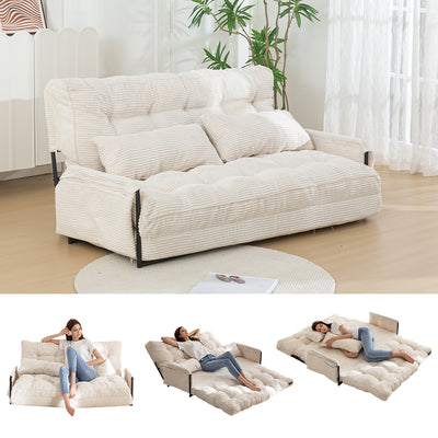 MAXYOYO Adjustable Floor Sofa Bed with 2 Pillows, Multi-Functional Bean Bag Sleeper Bed with Armrest for Reading Gaming, Beige