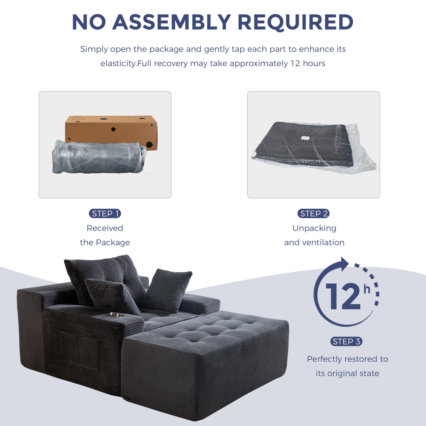 MAXYOYO Modular Sectional Chaise Lounge Sofa, Upholstered Lounge Chair with Pillows Indoor, Tufted Boneless Sofa Couch with Ottoman, Deep Seat Sleeper Chair for Living Room, No Assembly