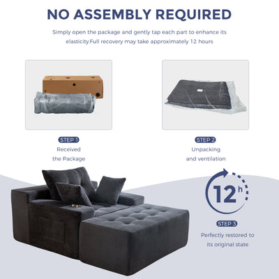 MAXYOYO Modular Sectional Chaise Lounge Sofa, Upholstered Lounge Chair with Pillows Indoor, Tufted Boneless Sofa Couch with Ottoman, Deep Seat Sleeper Chair for Living Room, No Assembly
