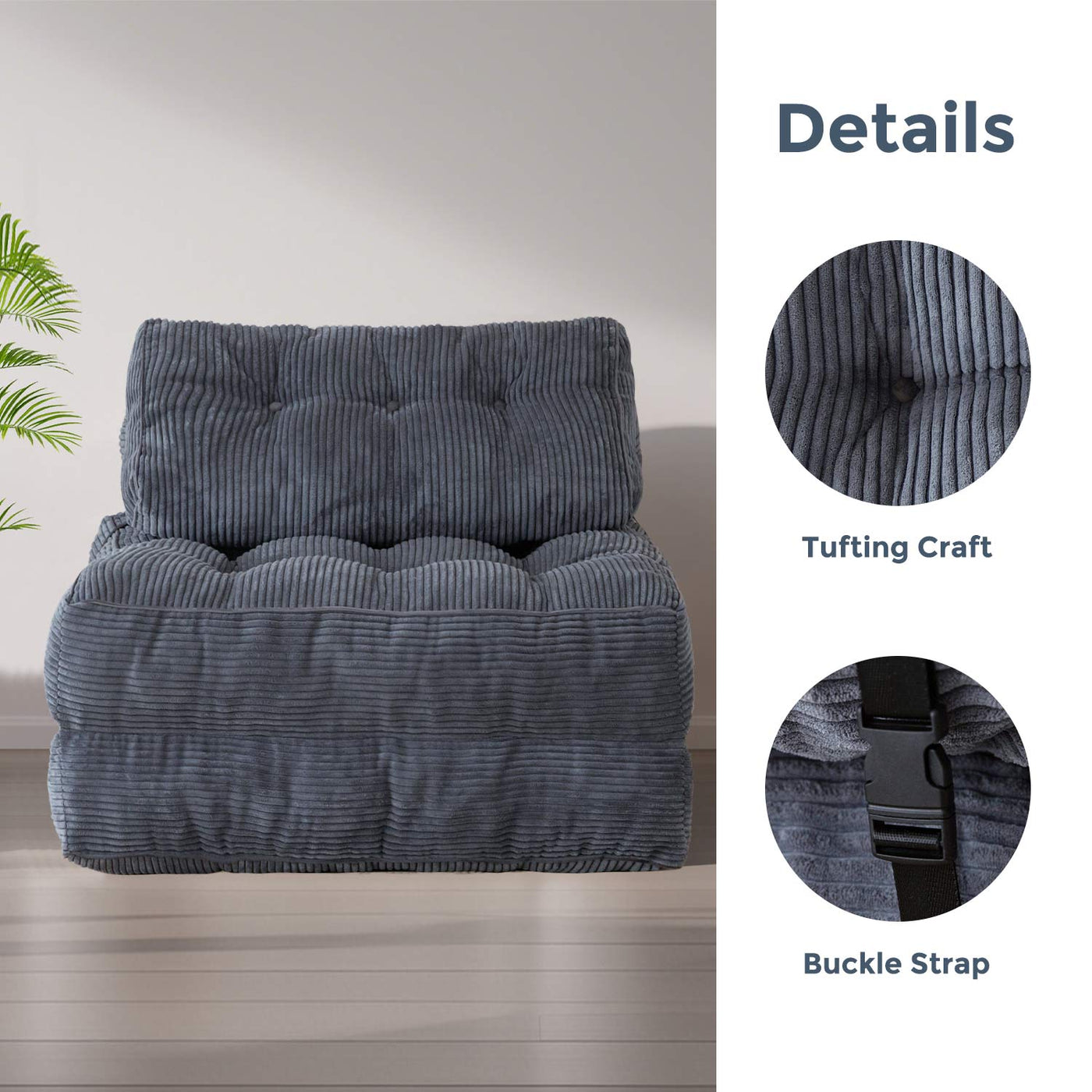 corduroy bean bag folding sofa#color_dark-grey