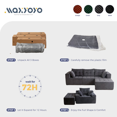 MAXYOYO Modular Sectional Sofa Couch and Chaise Lounge, L Shaped Modern Cloud Couch with Ottoman, Sofa in A Box, Tufted 6-Seat Boneless Sleeper Chair for Living Room, No Assembly Required