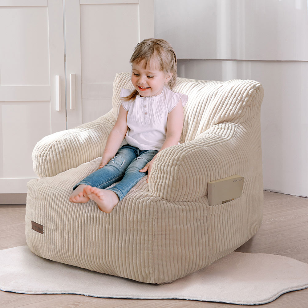 MAXYOYO Kids Bean Bag Chair, Stuffed Toddler Bean Bag Sofa with Filler Bean Bag Chair for Boys and Girls, Beige