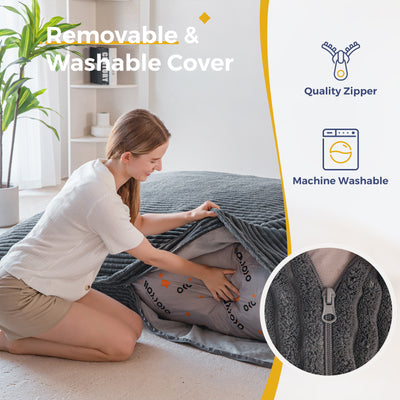 MAXYOYO Giant Bean Bag Chair with Pillow, 3 in 1 Convertible Bean Bag Bed for Adults with Washable Cover, Removable Floor Cushion Stuffed Floor Lounger for Living Room Bedroom, Dark Grey