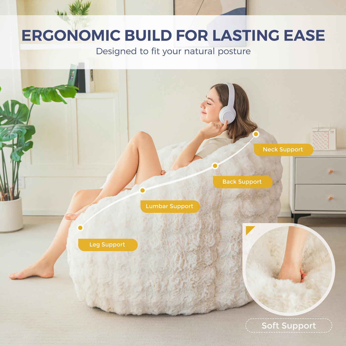 MAXYOYO Giant Bean Bag Chair for Adults, Stuffed Shell-Shaped Large Bean Bag Couch, Cozy Living Room Chair with Filler, Floor Sofa Lazy Sofa for Bedroom Living Room