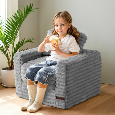 MAXYOYO Kids Bean Bag Chair - Upholstered Floor Sofa with Pillows and Armrests, Grey