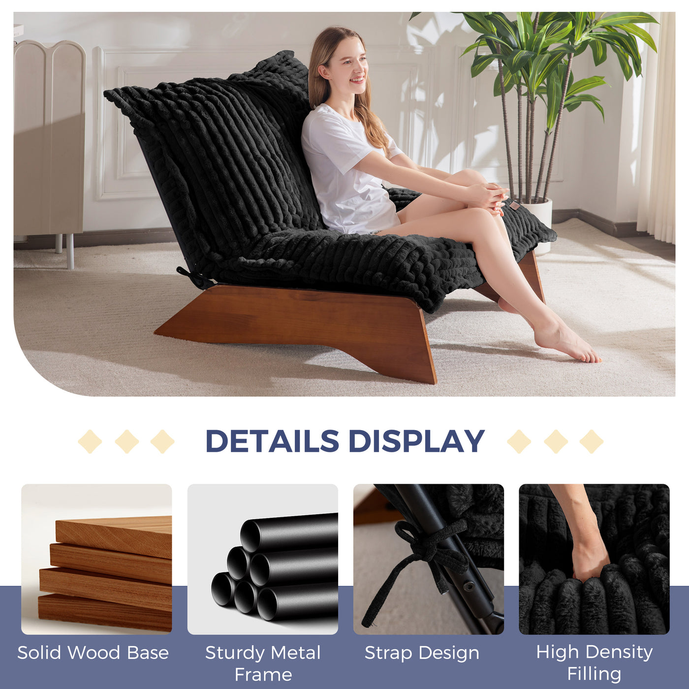 MAXYOYO Adjustable Living Room Chair, 3-Position Bean Bag Chair with Removable Cover, Upholstered Accent Chair with Frame, Soft Reclining Lounge for Bedroom, Apartment, Office