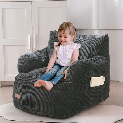 MAXYOYO Kids Bean Bag Chair, Stuffed Toddler Bean Bag Sofa with Filler Bean Bag Chair for Boys and Girls, Dark Grey