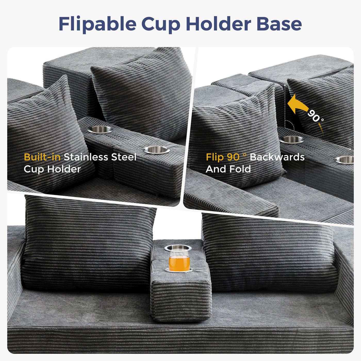 MAXYOYO Loveseat Sofa Bed, 4 in 1 Foldable Floor Sofa Couch in A Box with 2 Cup Holders, Convertible Boneless Couch Folding Recliner Sleeper Chair for Living Room, No Assembly Required
