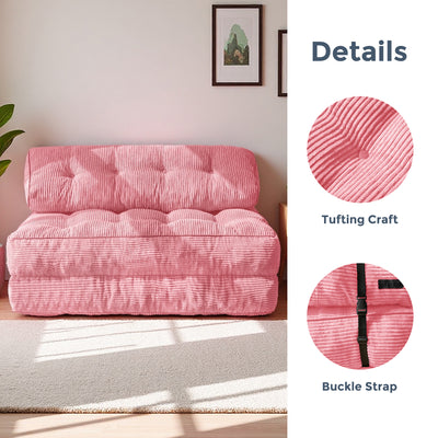 MAXYOYO Corduroy Folding Sofa Bed, Convertible Sleeper Chair with Pillow Foldable Mattress with Back Support(Double), Pink