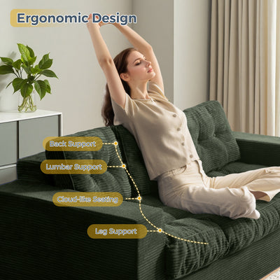 MAXYOYO 3 Seater Couch for Living Room - Boneless Couch, Sofa in A Box, No Assembly Required, Green