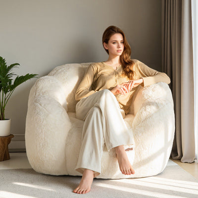 MAXYOYO Bean Bag Chair, Floral Shape Ultra Soft Faux Fur Petal Back Sofa for Adults, Single Size (Beige)