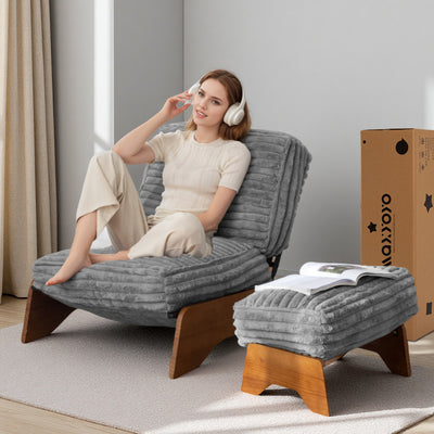 MAXYOYO Adjustable Accent Chair with Ottoman – Soft Padded Lounge Chair Set for Cozy Spaces, Grey