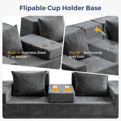 MAXYOYO Sofa Bed, 4 in 1 Foldable Floor Sofa Couch in A Box with 2 Cup Holders, Convertible 3 Seater Boneless Couch Folding Recliner Sleeper Chair for Living Room, No Assembly Required
