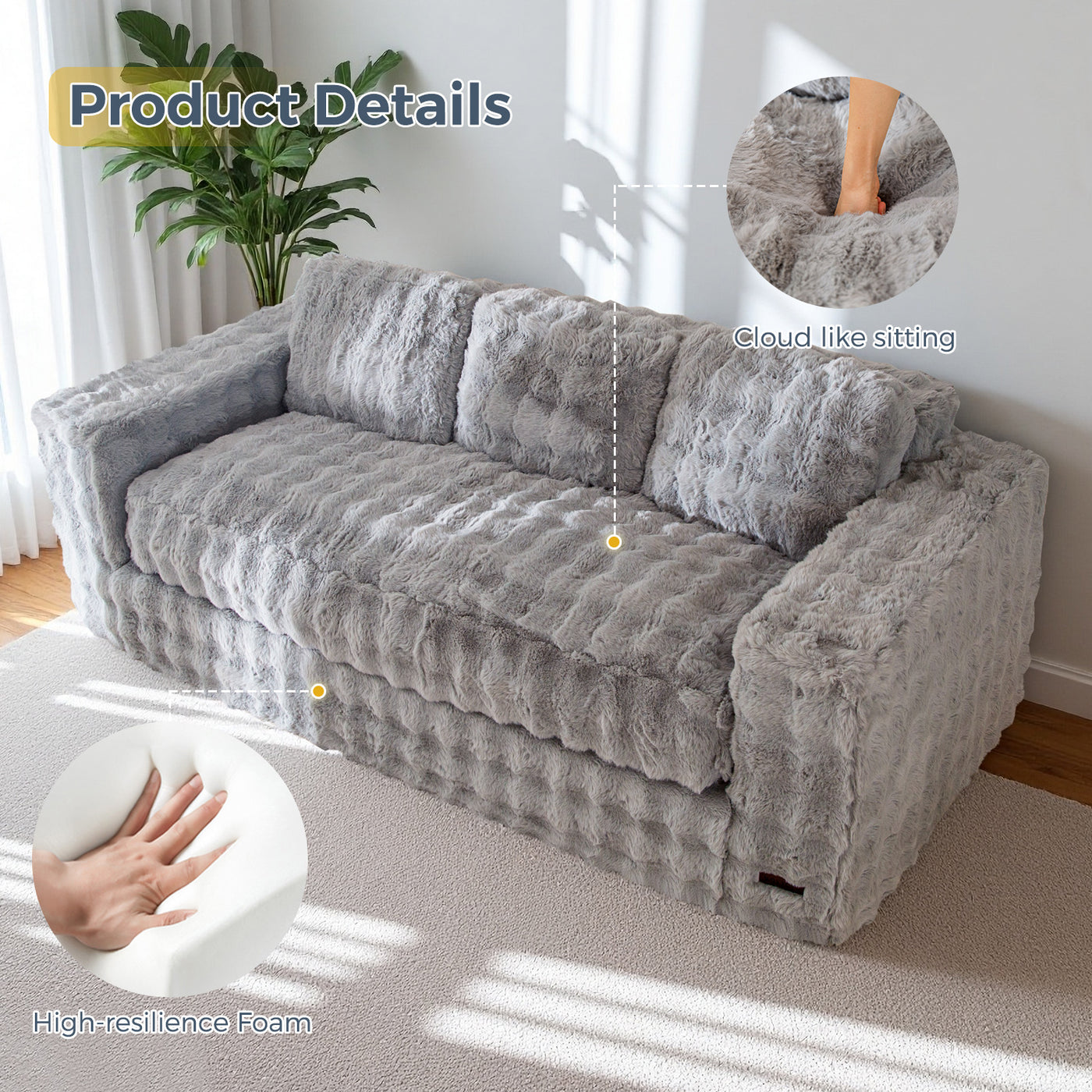 MAXYOYO 3-Seater Bubbled Bean Bag Chair – Tufted Boneless Couch for Living Room, No Assembly