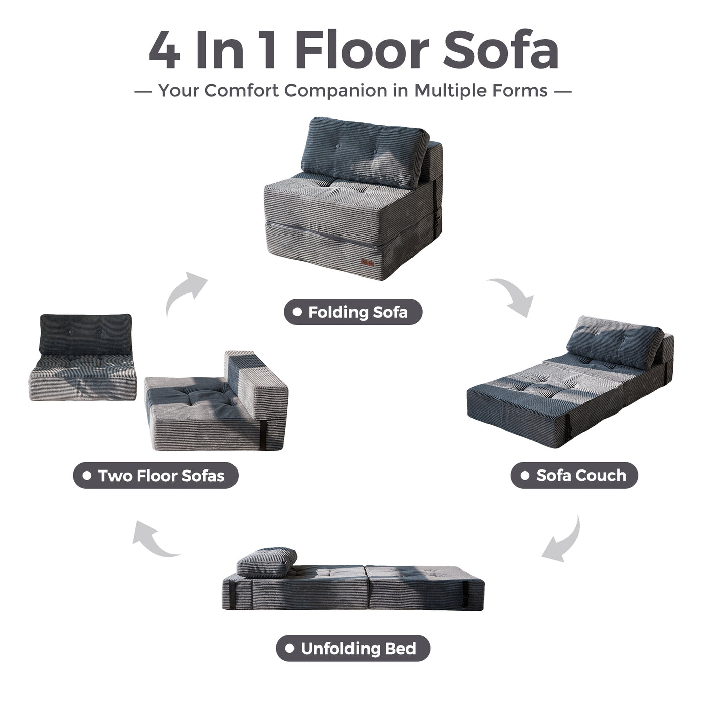 MAXYOYO Folding Sofa Bed, Convertible Sofa Bed with High-Density Support Foam for Living Room Bedroom, Dark Grey
