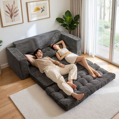 MAXYOYO 3-Seater Convertible Sofa Bed – Corded 2-in-1 Pull-Out Floor Couch with Pillows for Living Room, No Assembly