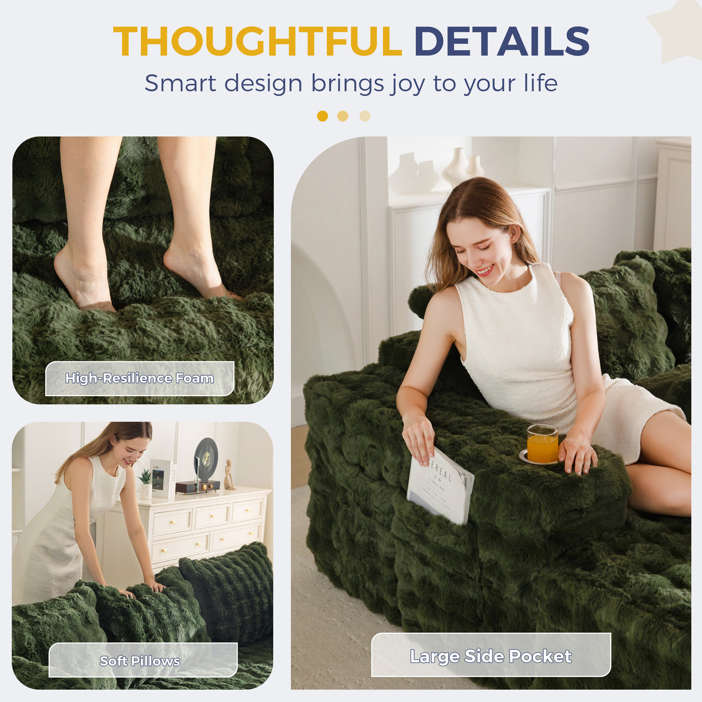 MAXYOYO 104" Modular Sectional Couch with L-Shape Chaise, Modern Boneless Couch for Living Room, Sofa in A Box, Oversized Sofa Sleeper with Deep Seat, No Assembly Required, Green