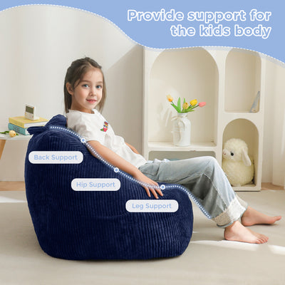 MAXYOYO Kids Bean Bag Chair, Bean Bag Couch with Handle, Comfy Toddler Chair for Boys and Girls, Accent Sofa with Pocket for Gaming Reading Relaxing, Navy