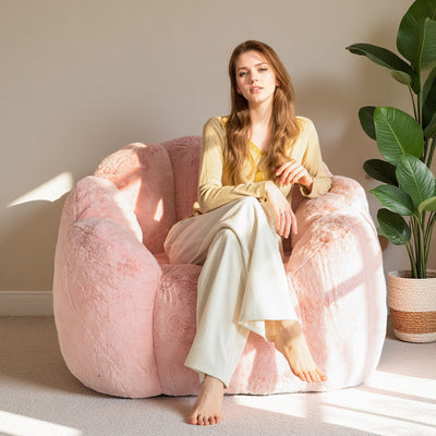MAXYOYO Bean Bag Chair, Floral Shape Ultra Soft Faux Fur Petal Back Sofa for Adults, Single Size (Pink)