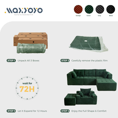 MAXYOYO Modular Sectional Sofa Couch and Chaise Lounge, L Shaped Modern Cloud Couch with Ottoman, Sofa in A Box, Tufted 6-Seat Boneless Sleeper Chair for Living Room, No Assembly Required