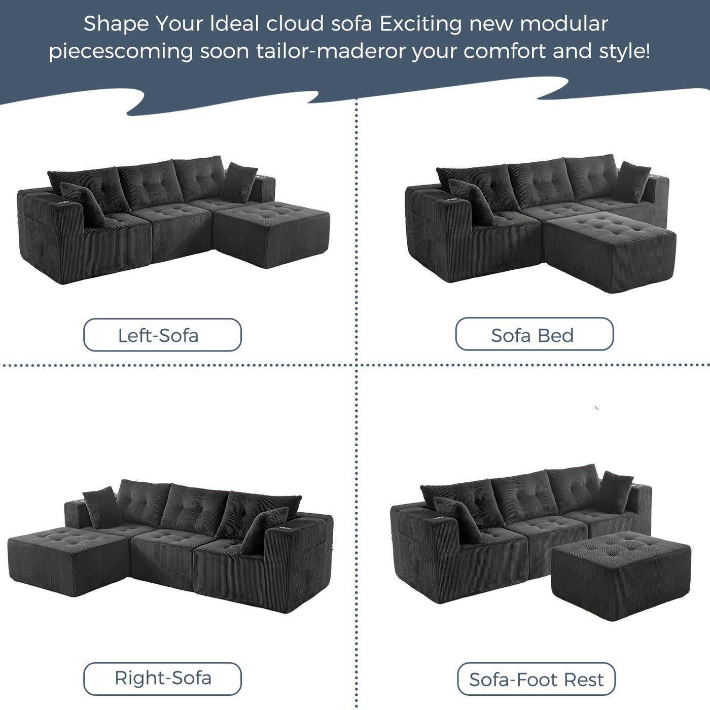 L Shaped Modular Sofa #color_grey