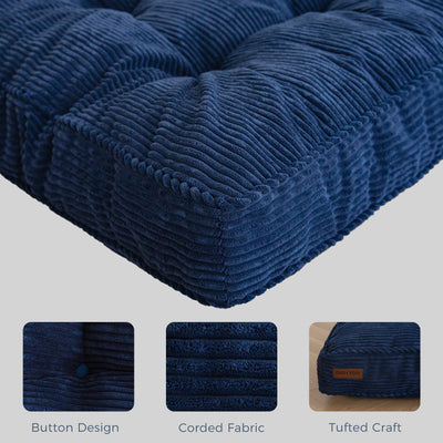 MAXYOYO 6" Tufted Futon Sofa Couch Bed, Thick Corduroy Fabric Floor Futon Mattress for Adults (Mattress Only), Navy