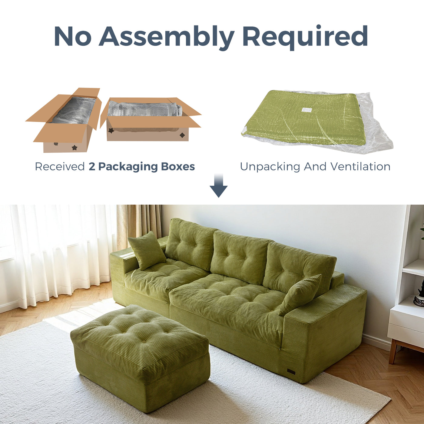 MAXYOYO L-Shaped Sectional Puffinest Modular Sofa – Convertible Ottoman, No-Assembly, 4-in-1 Flexible Layout