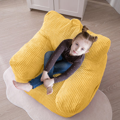 MAXYOYO Kids Bean Bag Chair, Corduroy Bean Bag Couch with Armrests for Children's Room (Light Yellow)