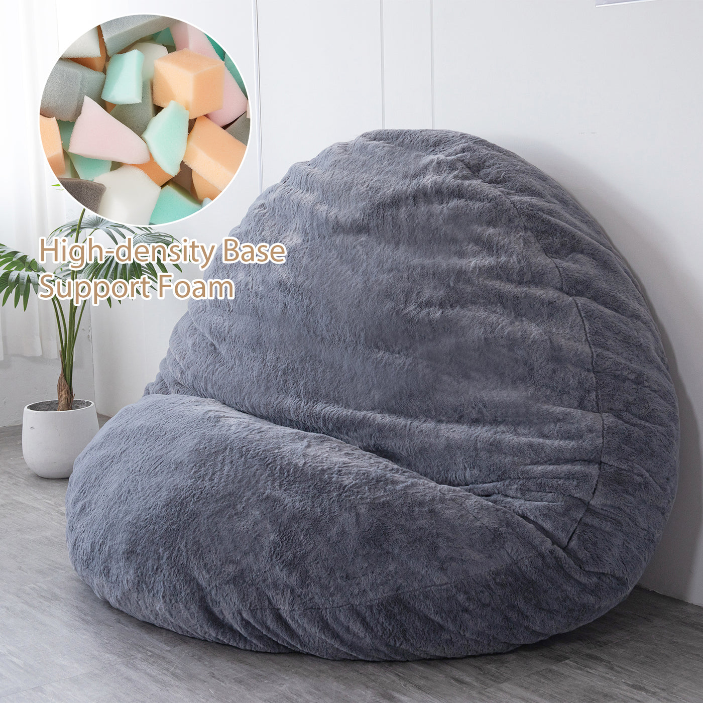 MAXYOYO Giant Fur Bean Bag Chair - Round Fluffy Bean Bag for Adult, Dark Grey