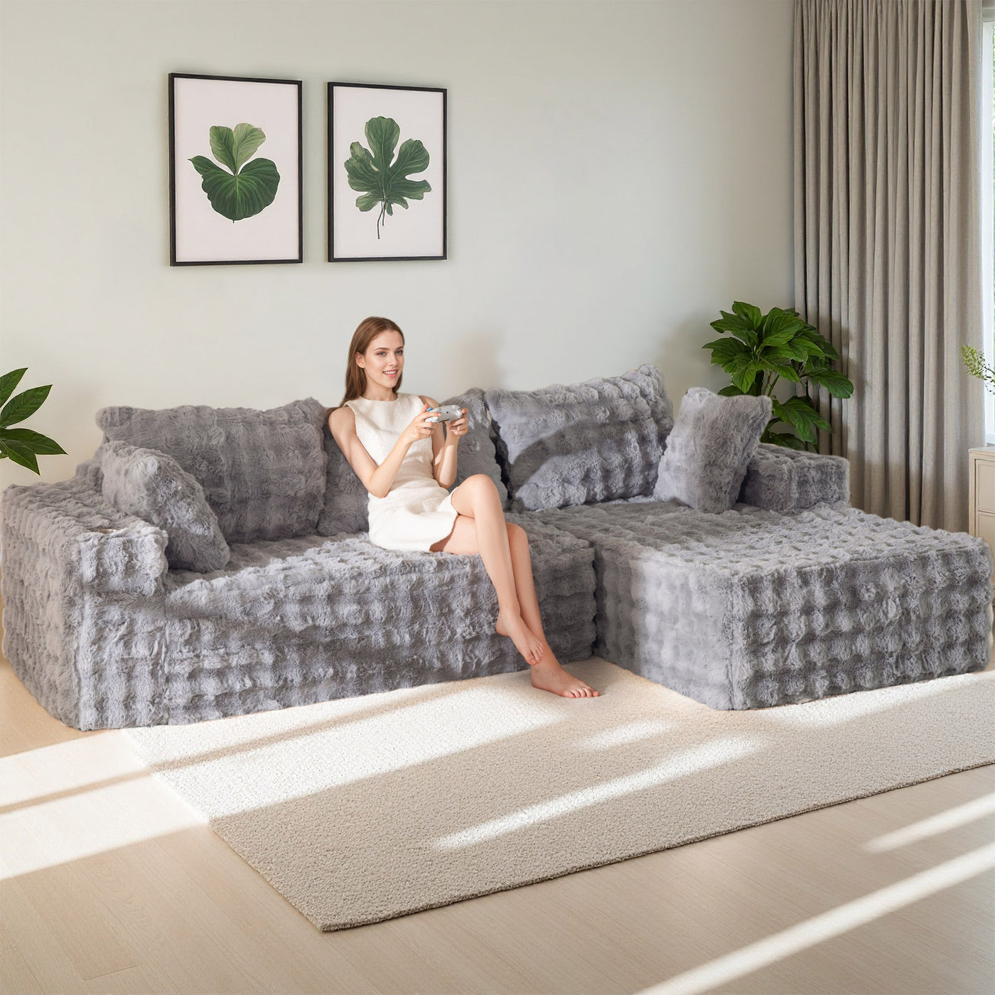 MAXYOYO Bubble 104" Modular Sectional Couch with L-Shape Chaise, Modern Boneless Couch for Living Room, Sofa in A Box