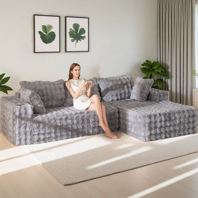 MAXYOYO Bubble 104" Modular Sectional Couch with L-Shape Chaise, Modern Boneless Couch for Living Room, Sofa in A Box