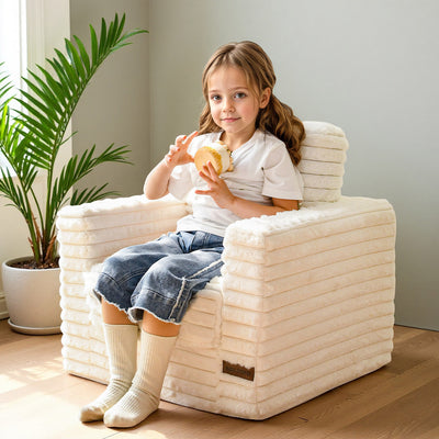 MAXYOYO Kids Bean Bag Chair - Faux Fur Lazy Floor Chair Couch with Pillows and Armrests, Beige