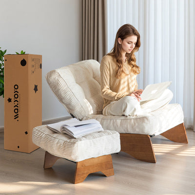 MAXYOYO Adjustable Accent Chair with Ottoman, Tufted Lounge Chair Set, Beige
