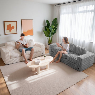 MAXYOYO 3-Seater Faux Fur Sofa – Fluffy Boneless Couch with Pillows in a Box, Faux Fur Lounge, No Assembly