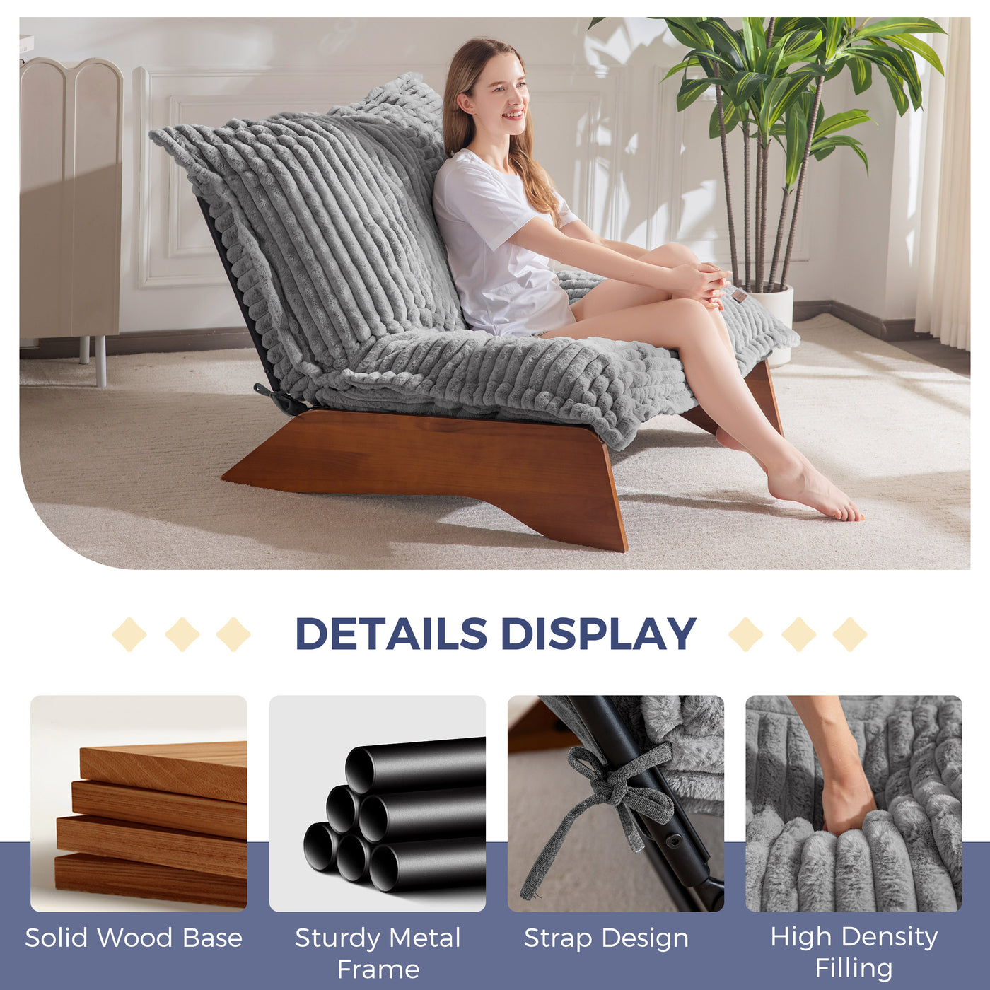 MAXYOYO Adjustable Living Room Chair, 3-Position Bean Bag Chair with Removable Cover, Upholstered Accent Chair with Frame, Soft Reclining Lounge for Bedroom, Apartment, Office