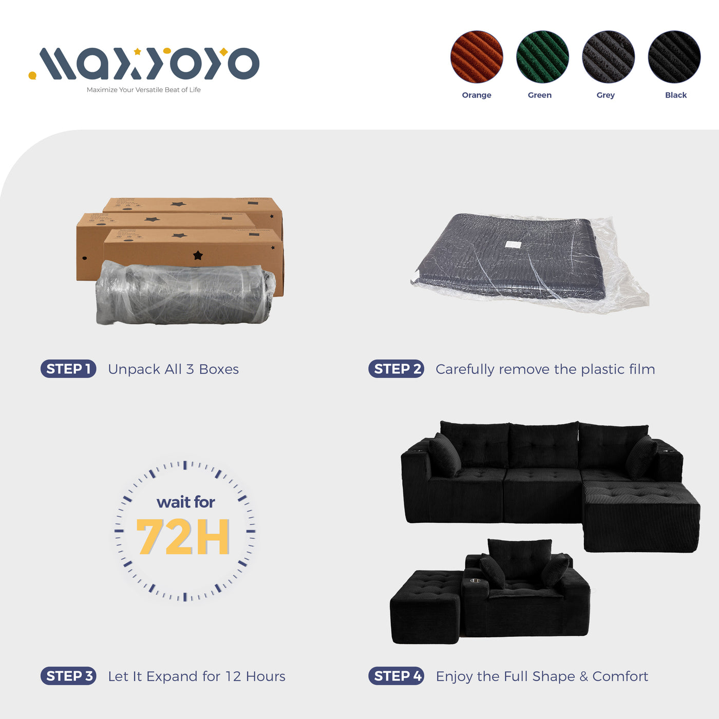 MAXYOYO Modular Sectional Sofa Couch and Chaise Lounge, L Shaped Modern Cloud Couch with Ottoman, Sofa in A Box, Tufted 6-Seat Boneless Sleeper Chair for Living Room, No Assembly Required
