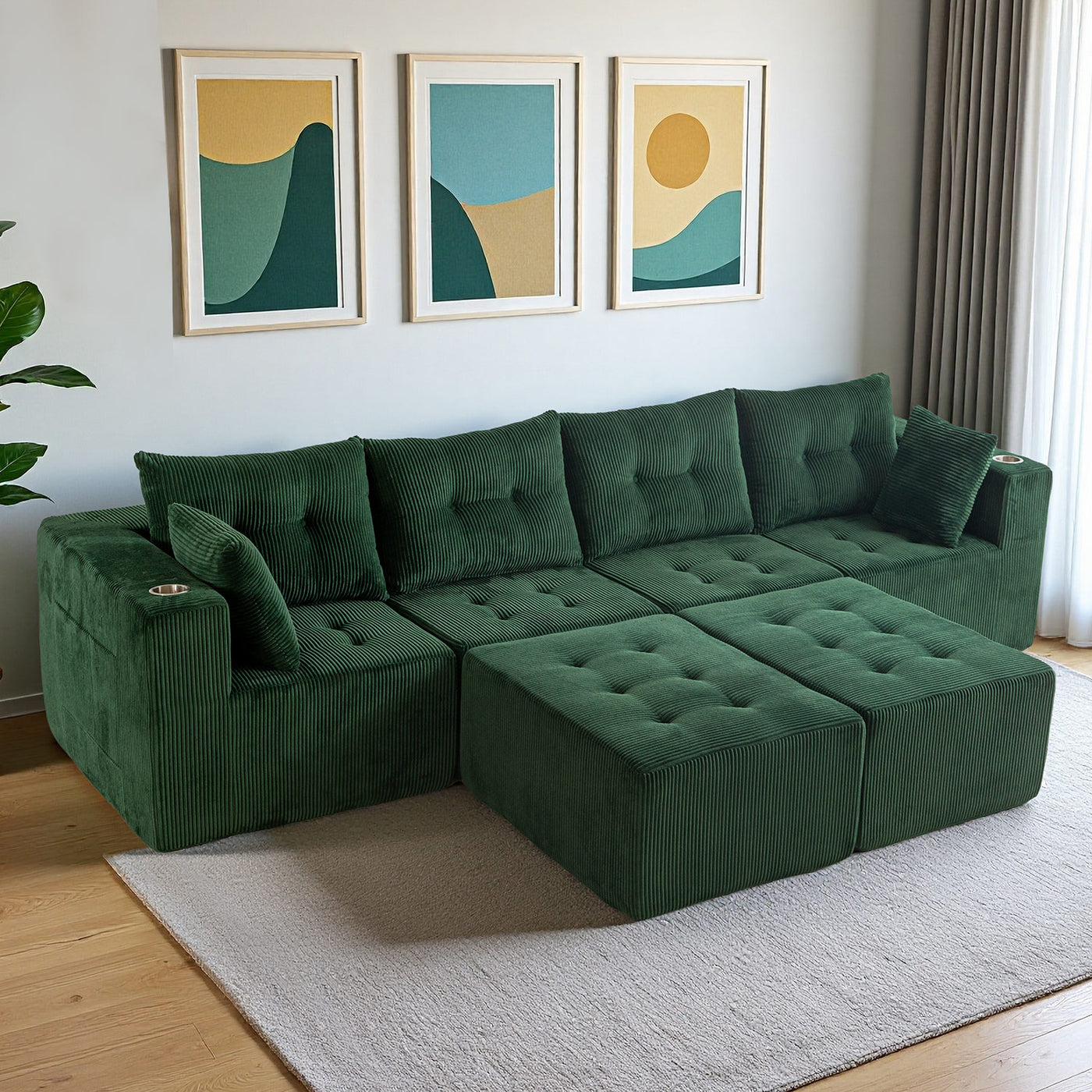 U Shaped Modular Sofa #color_green