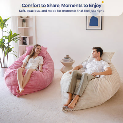 MAXYOYO Giant Bean Bag Chair with Pillow, 3 in 1 Convertible Bean Bag Bed for Adults with Washable Cover, Removable Floor Cushion Stuffed Floor Lounger for Living Room Bedroom, White