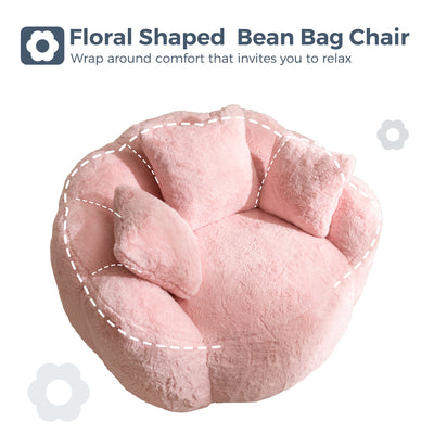 MAXYOYO Floral Bean Bag Chair 3 Pillows –  Faux Fur Lounge Sofa for Relaxing Corners, Pink