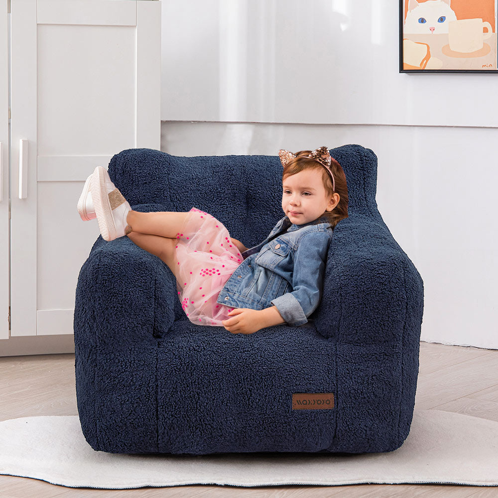 MAXYOYO Kids Sherpa Bean Bag Chair, Teddy Lazy Sofa for Girls and Boys, Navy